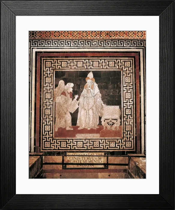 Framed Print : ITALY. Siena. Cathedral. Hermes Trismegistus delivers a book to two personages who represent the Orient and the Western. Work attributed to Giovanni di Maestro Stefano (1488)
