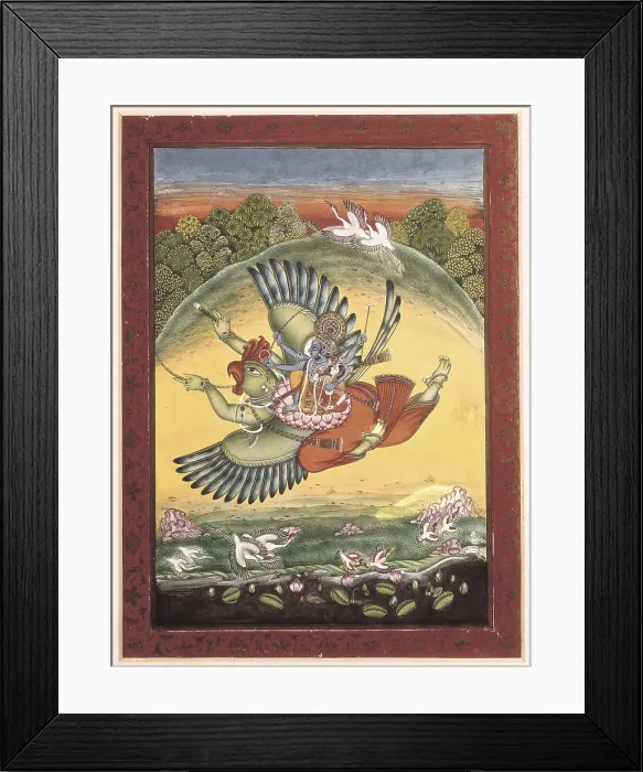Framed Print : Vishnu and the woman on his bird. Hindu art. Painting. UNITED KINGDOM. London. Victoria and Albert Museum. Proc: INDIA. Bundi. AISA / Everett Collection (98439)**US SALES ONLY** Framed Print : Vishnu and the woman on his bird. Hindu art. Painting. UNITED KINGDOM. London. Victoria and Albert Museum. Proc: INDIA. Bundi. AISA / Everett Collection (98439)**US SALES ONLY**