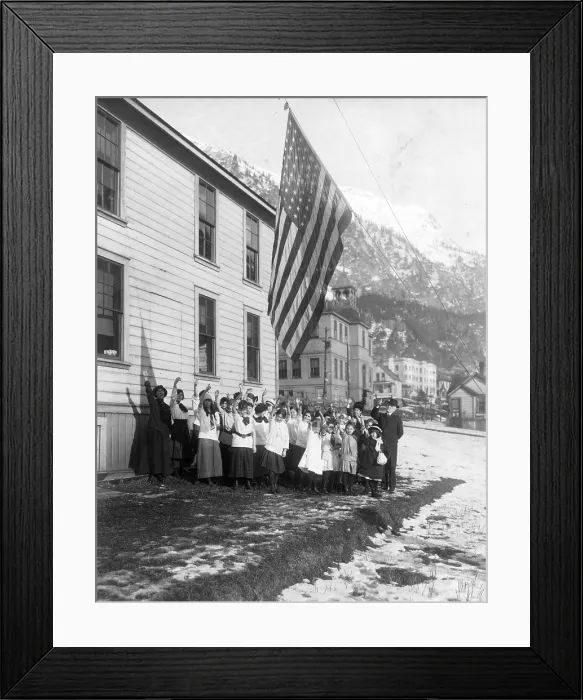 Framed Print : Old Glory. Camp-Fire Girls saluting the flag, Juneau, Alaska Territory, 1915