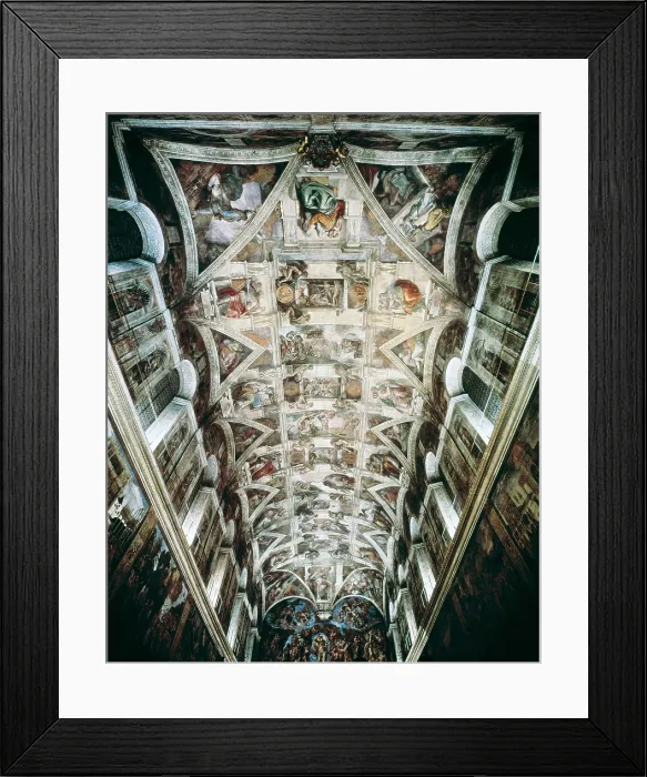 Framed Print : Michelangelo (1475-1564). Sistine Chapel. 1508-1512. VATICAN CITY. Vatican Palaces. The frescoes before the restoration (1994-1999). Renaissance art. Cinquecento. Fresco