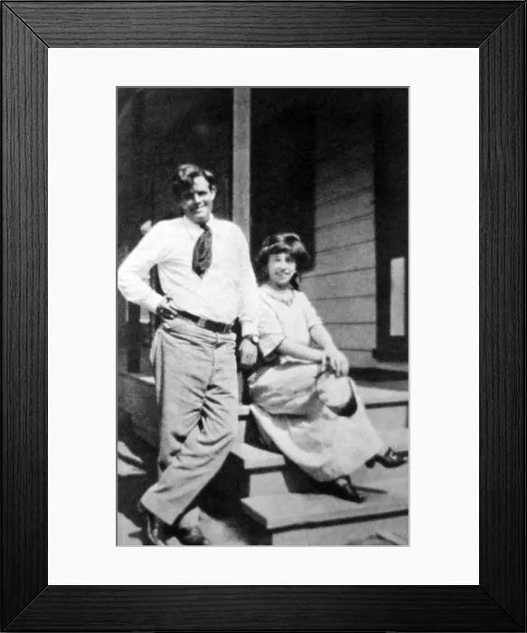 Framed Print : Jack London (1876-1916), American author with his second wife, Charmian Kittredge, seated on a porch, 1914 Framed Print : Jack London (1876-1916), American author with his second wife, Charmian Kittredge, seated on a porch, 1914