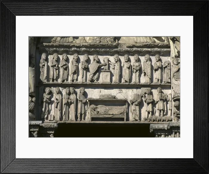 Framed Print : Notre-Dame Cathedral of Chartres. 1194-1290. FRANCE. Chartres. Notre Dame cathedral. Decoration in the front facade. Gothic art. Sculpture on rock Framed Print : Notre-Dame Cathedral of Chartres. 1194-1290. FRANCE. Chartres. Notre Dame cathedral. Decoration in the front facade. Gothic art. Sculpture on rock