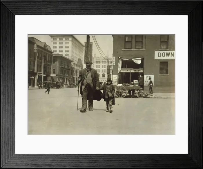 Framed Print : A blind man and his youthful guide, Oklahoma City, Oklahoma, photograph by Lewis Wickes Hine, April, 1917
