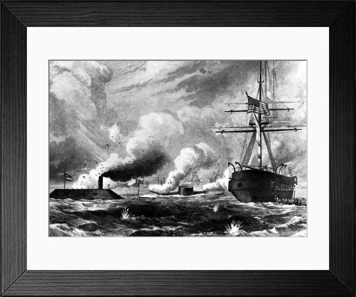 Framed Print : CIVIL WAR--Illustration depicting the first duel between the warships Merrimack and the Union's Monitor.. Courtesy: CSU Archives / Everett Collection Framed Print : CIVIL WAR--Illustration depicting the first duel between the warships Merrimack and the Union's Monitor.. Courtesy: CSU Archives / Everett Collection