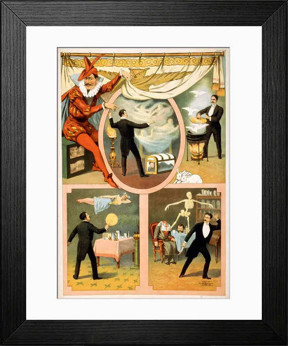 Framed Print : Poster for stage and magic show, Zan Zig performing in four magic vignettes, 1899