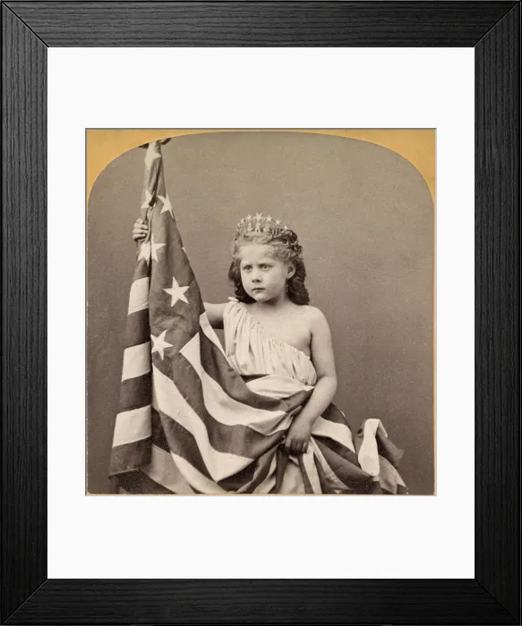 Framed Print : Old Glory. Fontinelle Weller posed as Columbia. Stereograph by F.G. Wells, Mar 13, 1873