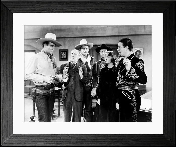 Framed Print : THE NIGHT RIDERS, from left, John Wayne, Walter Wills, Max Terhune, Ray Corrigan, Ruth Rogers, George Douglas, 1939