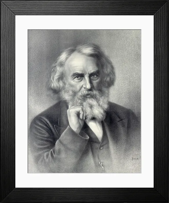 Framed Print : Henry Wadsworth Longfellow (1807-1882) created epic poems, 'Evangeline' (1847) and 'The Song of Hiawatha' (1855) that became are American classics