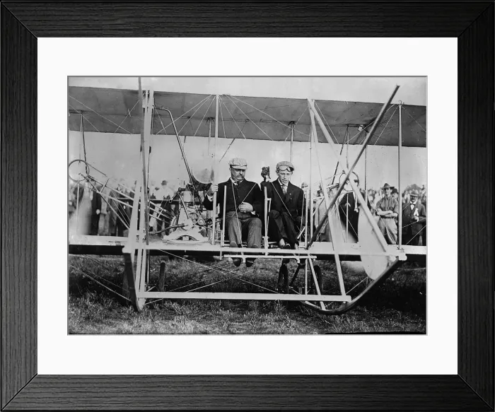 Framed Print : October, 1910, ex-President Roosevelt takes a flight at St. Louis with famous pilot Archibald 'Arch' Hoxie. Two months later Hoxie was killed in a flying accident