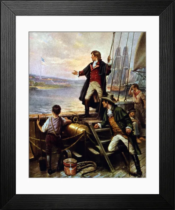 Framed Print : Francis Scott Key, (1779-1843) awakes on September 14, 1814, to see the American flag still waving over Fort McHenry