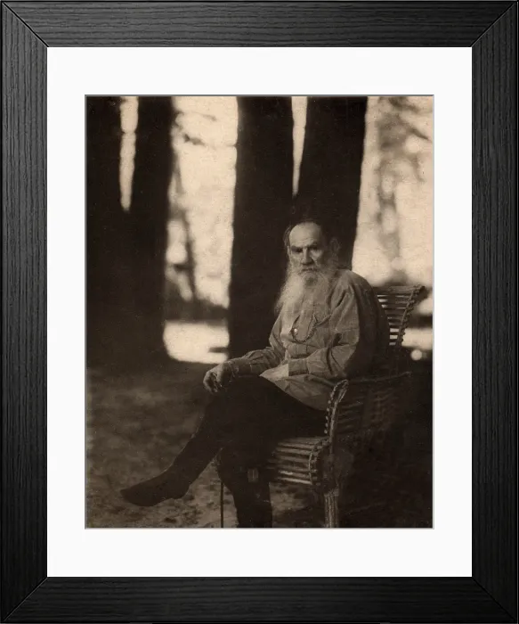 Framed Print : Leo Tolstoy (1828-1910) Russian novelist, seated outdoors at the Tolstoy estate in Iasnaia Poliana, 1908