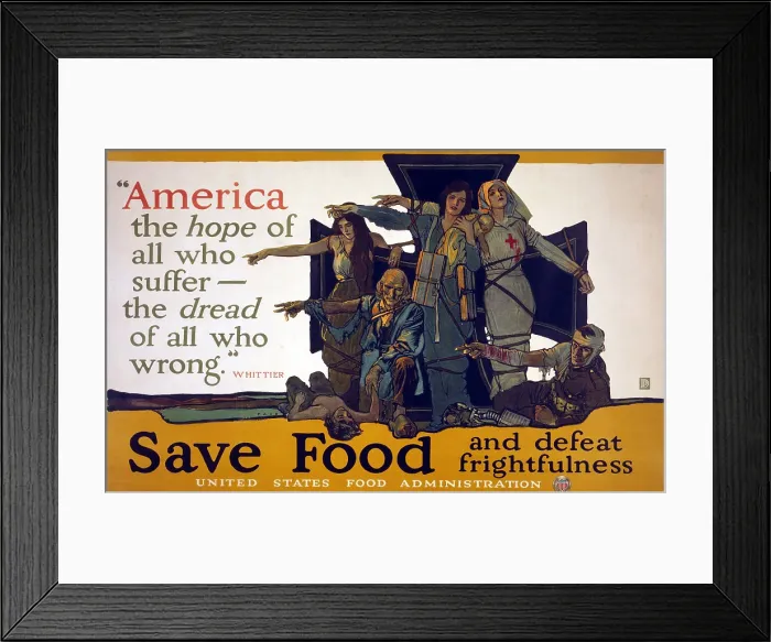 Framed Print : World War I poster using the poetry of John Greenleaf Whittier (1807-1892) to inspire Americans to conserve food for the war effort, 1917 Framed Print : World War I poster using the poetry of John Greenleaf Whittier (1807-1892) to inspire Americans to conserve food for the war effort, 1917