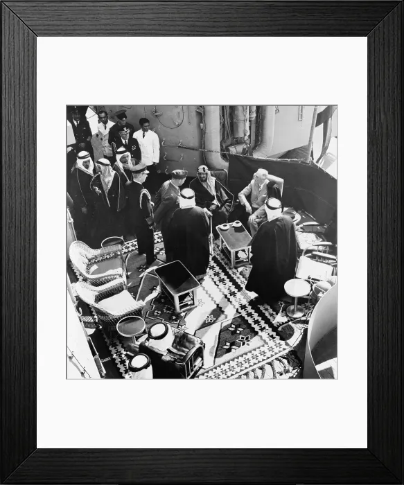 Framed Print : President Roosevelt conferring with Ibn Saud, King of Arabia, aboard U.S. warship, in Cairo, Egypt