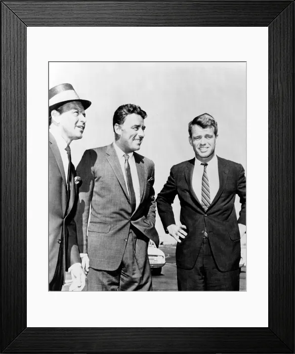 Framed Print : Frank Sinatra, actor Peter Lawford, and U.S. Attorney General Robert Kennedy, on tarmac, Los Angeles, California on July 7, 1961