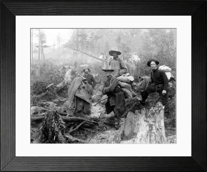 Framed Print : Four prospectors posed on trail in Alaska during the Yukon gold rush in 1897