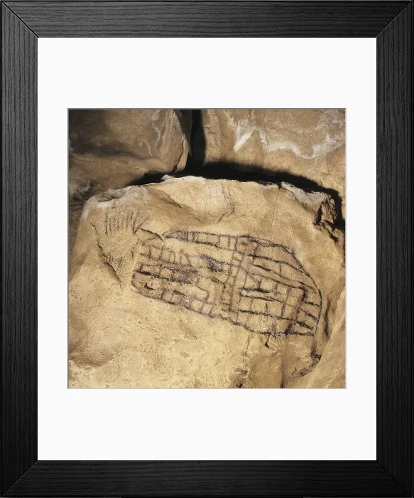 Framed Print : SPAIN. Santillana de Mar. Altamira Caves. Parietal painting in black colour placed in a corridor of the cave. Upper Paleolithic. Solutrean. Cave