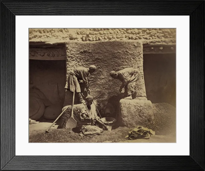 Framed Print : Using centuries old methods, men smelting iron ore in a primitive forge to make cast-iron in Turkestan, Central Asia. Between 1865-1872