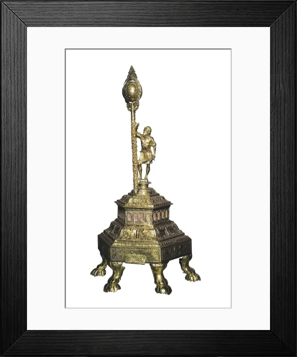 Framed Print : Clock in golden bronze (17th c.). The hour is given by the figure of a Turk. Baroque art. UNITED KINGDOM. London. Victoria and Albert Museum