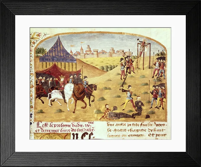 Framed Print : CURTIUS, Rufus Quintus (1st century). The history of Alexander the Great. 1461 - 1468. Execution of the seneschals of the outskirts (officers in noble homes) Framed Print : CURTIUS, Rufus Quintus (1st century). The history of Alexander the Great. 1461 - 1468. Execution of the seneschals of the outskirts (officers in noble homes)