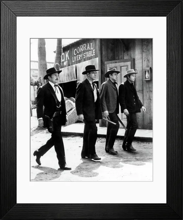 Framed Print : GUNFIGHT AT THE O.K. CORRAL, Kirk Douglas as Doc Holiday, Burt Lancaster as Wyatt Earp, John Hudson, DeForest Kelly, 1957 Framed Print : GUNFIGHT AT THE O.K. CORRAL, Kirk Douglas as Doc Holiday, Burt Lancaster as Wyatt Earp, John Hudson, DeForest Kelly, 1957