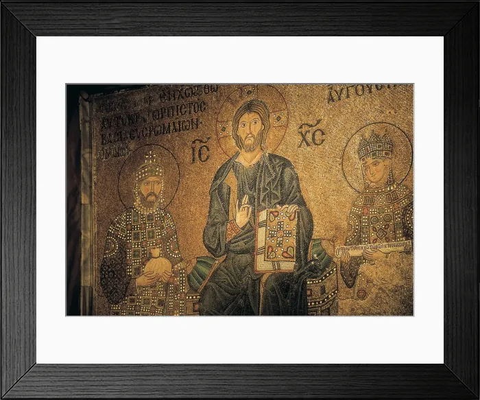 Framed Print : Christ enthroned between the Emperor Constantine IX Monomachus and the Empress Zoe. TURKEY. Istanbul. Hagia Sophia (Basilica of St. Sophia). 6th century. Mosaic in the gallery