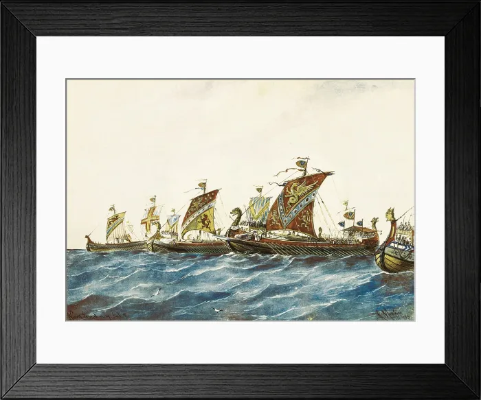 Framed Print : Viking ships of the king Olaf I of Norway (995-1000). Painting. SPAIN. Madrid. Navy Museum. AISA / Everett Collection (39750)**US SALES ONLY** Framed Print : Viking ships of the king Olaf I of Norway (995-1000). Painting. SPAIN. Madrid. Navy Museum. AISA / Everett Collection (39750)**US SALES ONLY**