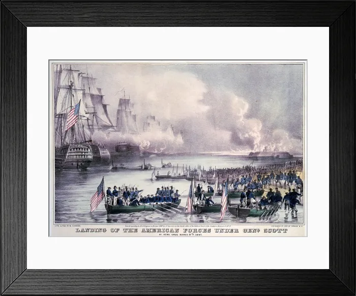 Framed Print : Mexican-American War. Landing of the American forces under Genl. Scott, at Vera Cruz, March 9th, 1847. Color Lithograph, Currier & Ives, 1847 Framed Print : Mexican-American War. Landing of the American forces under Genl. Scott, at Vera Cruz, March 9th, 1847. Color Lithograph, Currier & Ives, 1847