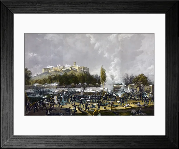 Framed Print : Mexican-American War. The storming of Chapultepec, Sept. 13th 1847  /  drawn on stone, printed in colours by Sarony & Major. Color Lithograph, Currier & Ives, 1848