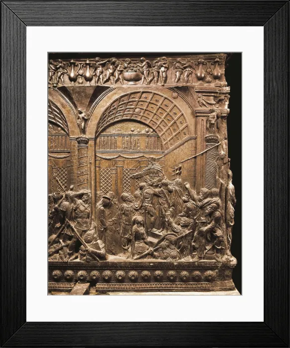 Framed Print : DONATELLODonato de Betto Bardicalled (1386-1466). Christ before Caiaphas. 1460. ITALY. Florence. Church of St. Lawrence.. Decoration of a pulpit. Renaissance art. Quattrocento Framed Print : DONATELLODonato de Betto Bardicalled (1386-1466). Christ before Caiaphas. 1460. ITALY. Florence. Church of St. Lawrence.. Decoration of a pulpit. Renaissance art. Quattrocento