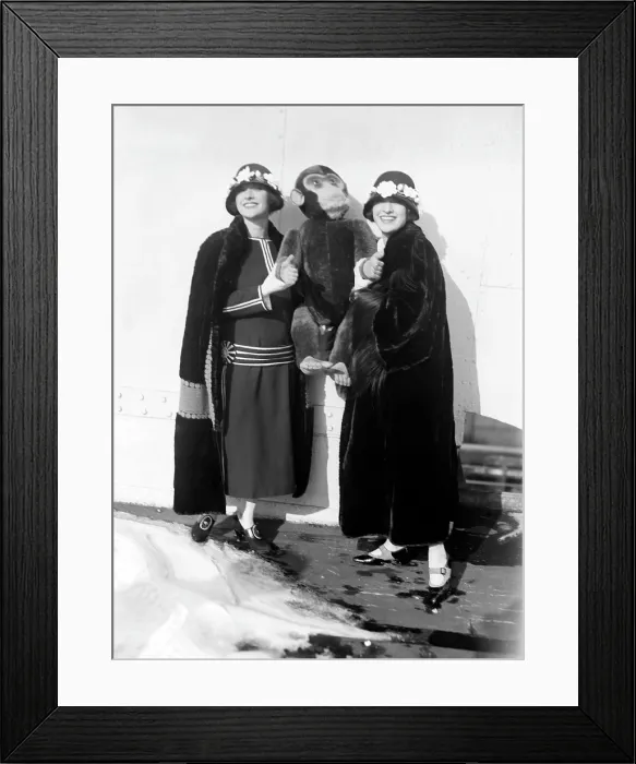 Framed Print : Dolly Sisters with a monkey doll, ca. 1923-25 Framed Print : Dolly Sisters with a monkey doll, ca. 1923-25