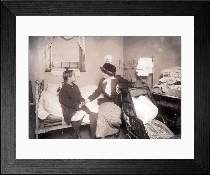 Framed Print : Sick child in New York City, from original caption: Investigator talking with Ida List, 124 Ridge Street, New York. 8 year old child suffering from chorea (St)