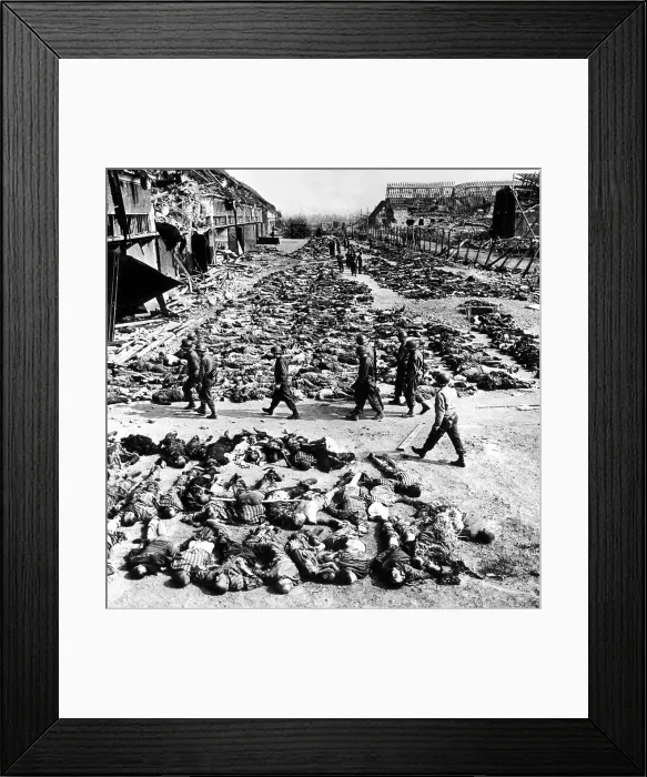 Framed Print : NORDHAUSEN, GERMANY--Row upon row of starved emaciated bodies fill the yard of Lager Nordhausen, much-bombed German concentration camp near Nordhausen, Germany. 4 / 25 / 45 Framed Print : NORDHAUSEN, GERMANY--Row upon row of starved emaciated bodies fill the yard of Lager Nordhausen, much-bombed German concentration camp near Nordhausen, Germany. 4 / 25 / 45