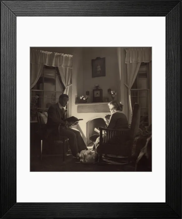 Framed Print : Family reads at the fireside. 1935 Framed Print : Family reads at the fireside. 1935