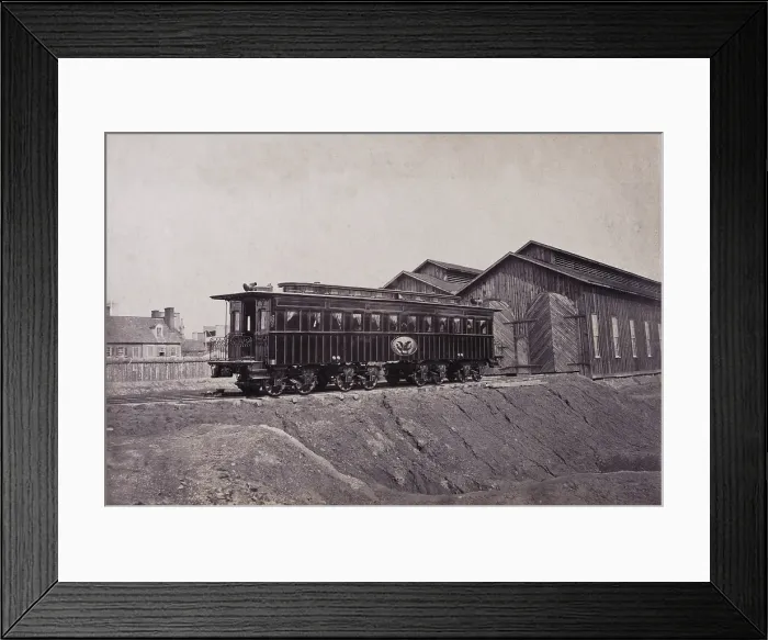 Framed Print : President's rail car at the Alexandria station, the car was later used as Lincoln's funeral car, President's car, Alexandria, Virginia, photograph by Andrew J