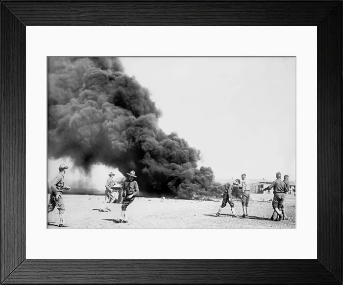 Framed Print : Balloon accident, the explosion of an airship, Fort Sill, Oklahoma, circa 1918-1921 Framed Print : Balloon accident, the explosion of an airship, Fort Sill, Oklahoma, circa 1918-1921