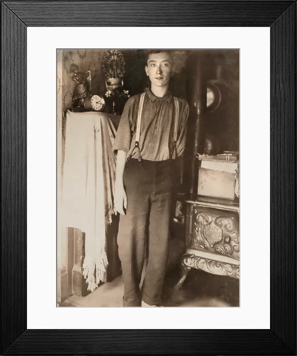 Framed Print : Harry McShane, age 16, had his arm pulled off near shoulder, right leg broken through kneecap by getting caught on the belt of a machine in spring factory, no compensation Framed Print : Harry McShane, age 16, had his arm pulled off near shoulder, right leg broken through kneecap by getting caught on the belt of a machine in spring factory, no compensation