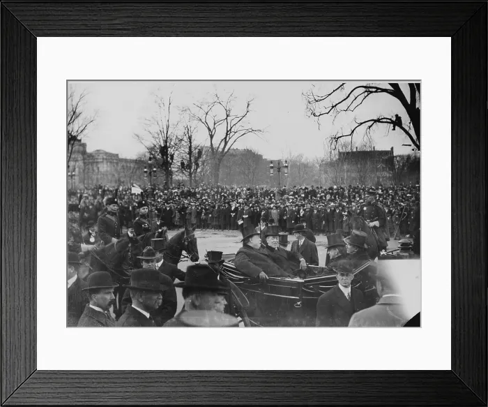 Framed Print : President William Howard Taft (1857-1930) and President Elect Woodrow Wilson (1856-1924) arrive at inaugural ceremonies on March 4, 1913 in open carriage