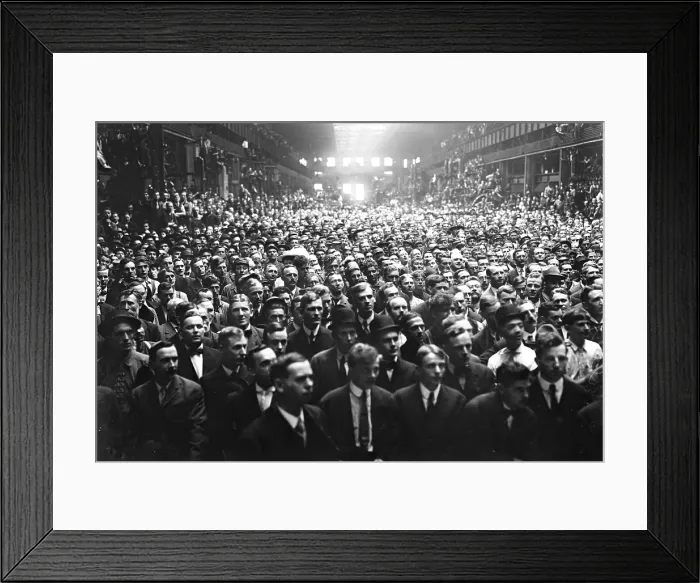 Framed Print : A crowd of Allis Chalmers workers waiting to hear a campaign speech by William Howard Taft (1857-1930) during his successful campaign for the US Presidency in 1908