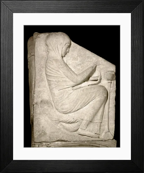 Framed Print : Ludovisi Throne. ca. 470 - 460 BC. Relief of the right side. Woman burning incense. Archaic Greek art. Relief on marble. ITALY. Rome. National Roman Museum
