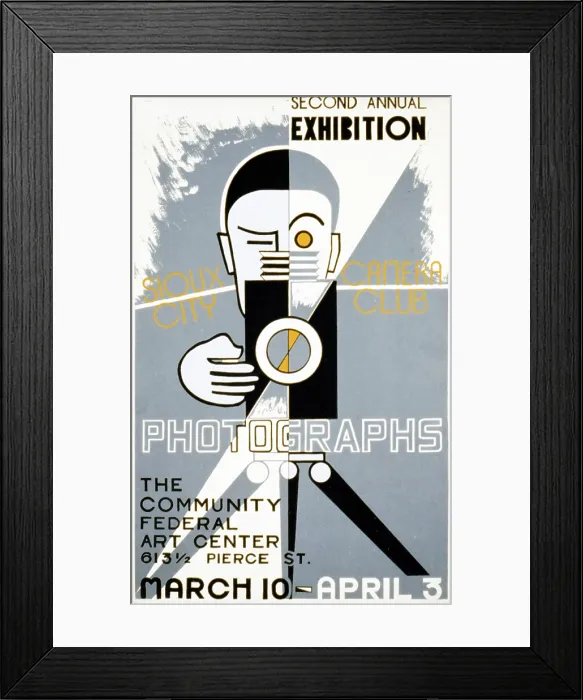 Framed Print : Poster for the Sioux City Camera Club's second annual exhibition of photographs at the Community Federal Art Center, Sioux City, Iowa, Federal Art Project, 1936-1939