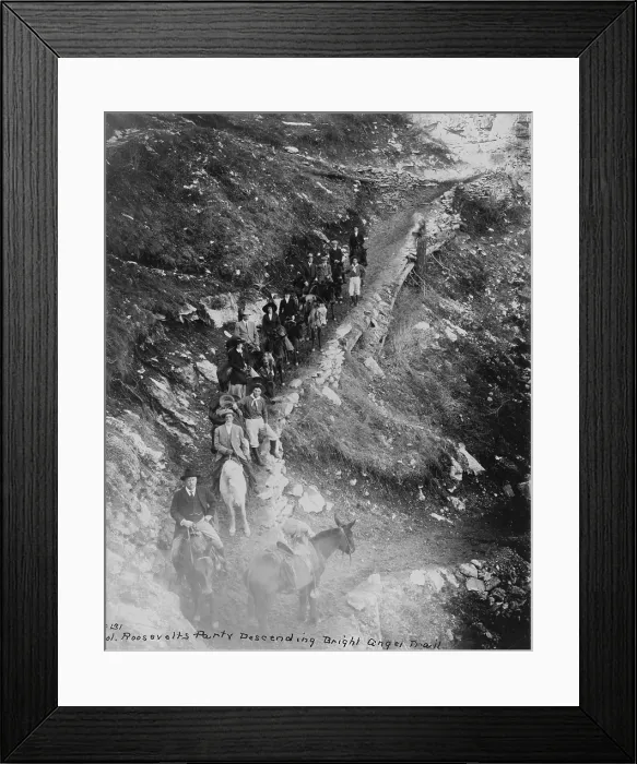 Framed Print : Theodore Roosevelt leading a group of men and women on horseback down the Bright Angel Trail, Grand Canyon, Arizona, 1911 Framed Print : Theodore Roosevelt leading a group of men and women on horseback down the Bright Angel Trail, Grand Canyon, Arizona, 1911