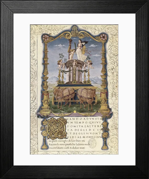 Framed Print : PETRARCH (1304-1374). Italian humanist and poet. 'Sonnets, Songs and Triumphs'. Miniature with the Triumph of Chastity (15th c.). Renaissance art. Quattrocento Framed Print : PETRARCH (1304-1374). Italian humanist and poet. 'Sonnets, Songs and Triumphs'. Miniature with the Triumph of Chastity (15th c.). Renaissance art. Quattrocento
