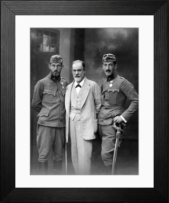 Framed Print : Sigmund Freud (1856-1939), with his sons, Ernst and Martin who were serving in the Austrian Army during World War I Framed Print : Sigmund Freud (1856-1939), with his sons, Ernst and Martin who were serving in the Austrian Army during World War I