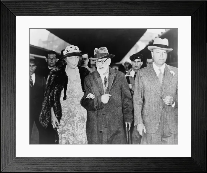 Framed Print : Sigmund Freud (1856-1939), with Marie Bonaparte and U.S. Ambassador William C. Bullitt, arriving in Paris enroute to England Framed Print : Sigmund Freud (1856-1939), with Marie Bonaparte and U.S. Ambassador William C. Bullitt, arriving in Paris enroute to England