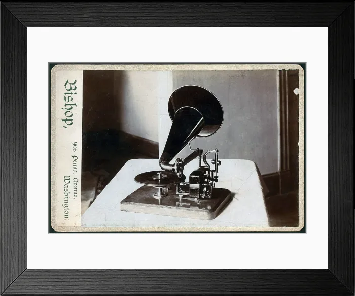 Framed Print : Motorized gramophone, circa 1890s