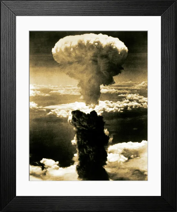 Framed Print : Atomic bomb. A mushroom cloud rises more than 60, 000 feet into the air over Nagasaki, Japan after an atomic bomb was dropped by the US bomber 'Enola Gay', Aug. 9, 1945