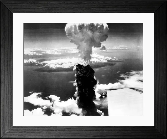 Framed Print : Atomic bomb. A mushroom cloud rises more than 60, 000 feet into the air over Nagasaki, Japan after an atomic bomb was dropped by the US bomber 'Enola Gay', Aug. 9, 1945