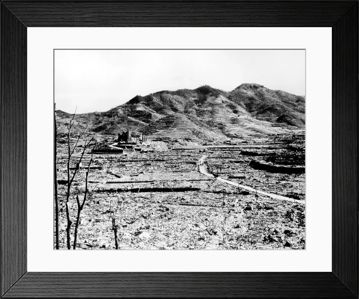 Framed Print : Atomic bomb. A Roman Catholic cathedral among the ruins of Nagasaki, Japan after the atomic bomb was dropped by the US bomber 'Enola Gay', 1945