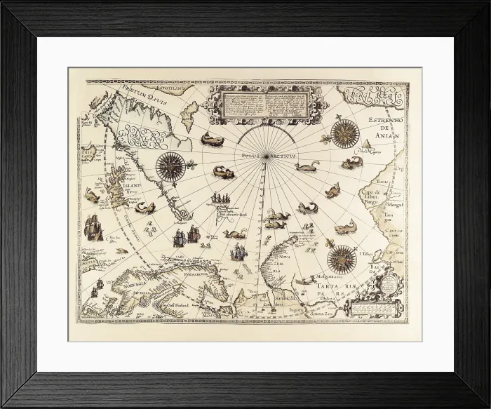 Framed Print : BARENTSWillem (1550-1597). Dutch Navigator. Map of the trip from Barents to the Arctic (1598). FRANCE. Paris. National Library. AISA / Everett Collection (103104)**US SALES ONLY** Framed Print : BARENTSWillem (1550-1597). Dutch Navigator. Map of the trip from Barents to the Arctic (1598). FRANCE. Paris. National Library. AISA / Everett Collection (103104)**US SALES ONLY**