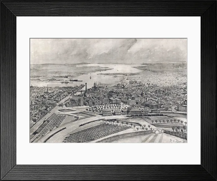 Framed Print : Rhode Island. View of the city of Providence as seen from the dome of the new State House. Drawn by M. D. Mason, published in the Providence Sunday journal, Nov. 15, 1896